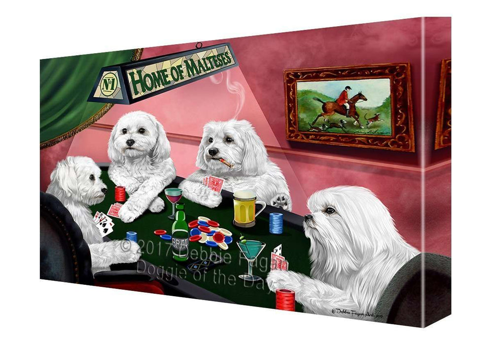 Home of Malteses 4 Dogs Playing Poker Canvas Wall Art