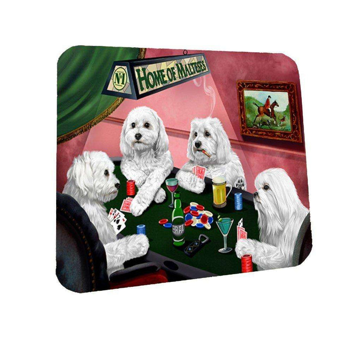 Home of Malteses 4 Dogs Playing Poker Coasters Set of 4
