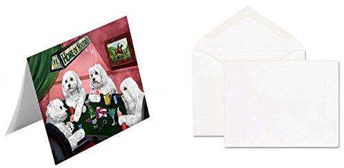 Home of Malteses 4 Dogs Playing Poker Handmade Artwork Assorted Pets Greeting Cards and Note Cards with Envelopes for All Occasions and Holiday Seasons