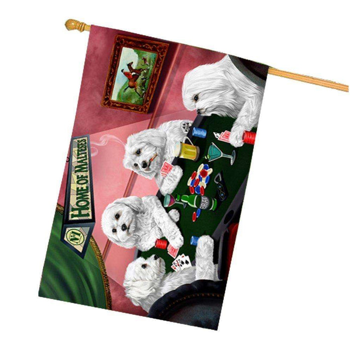 Home of Malteses 4 Dogs Playing Poker House Flag