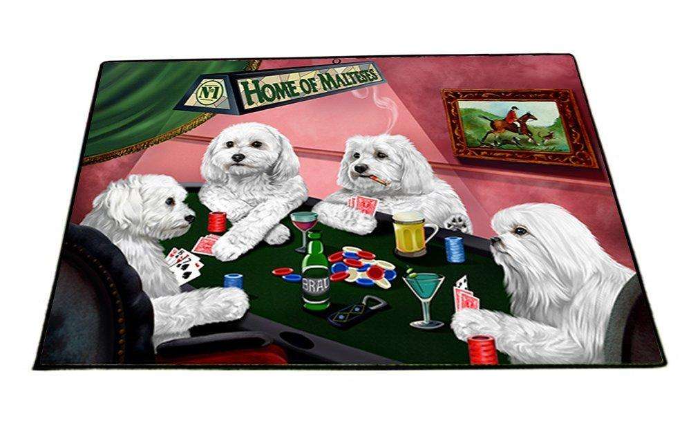 Home of Malteses 4 Dogs Playing Poker Indoor/Outdoor Floormat