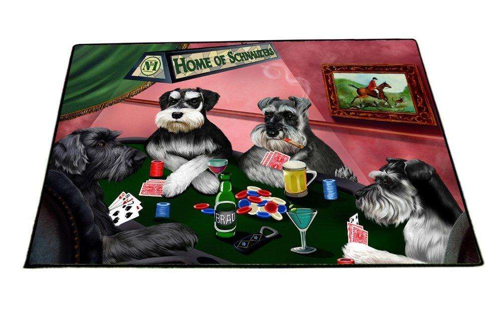 Home of Miniature Schnauzers 4 Dogs Playing Poker Floormat 24" x 36"