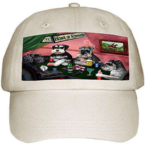 Home of Miniature Schnauzers 4 Dogs Playing Poker Hat Off White