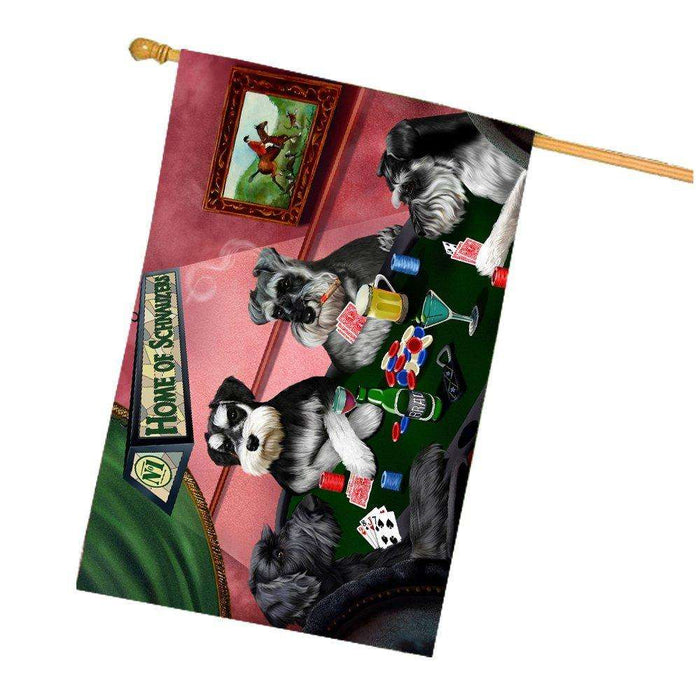 Home of Miniature Schnauzers 4 Dogs Playing Poker House Flag