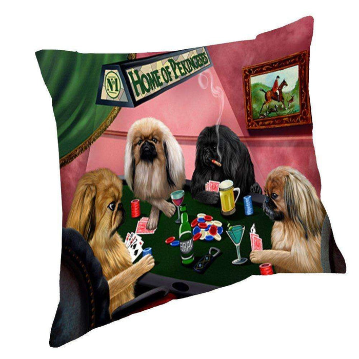 Home of Pekingese 4 Dogs Playing Poker Throw Pillow