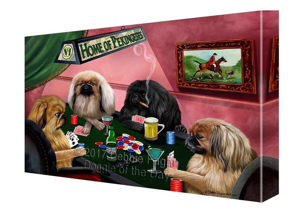 Home of Pekingeses 4 Dogs Playing Poker Canvas Wall Art