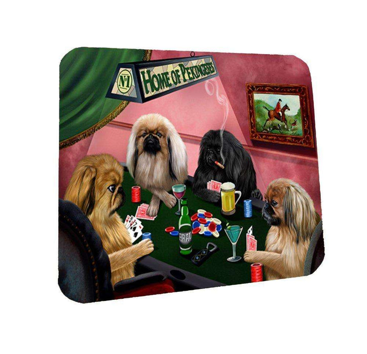 Home of Pekingeses 4 Dogs Playing Poker Coasters Set of 4