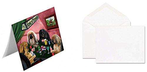Home of Pekingeses 4 Dogs Playing Poker Handmade Artwork Assorted Pets Greeting Cards and Note Cards with Envelopes for All Occasions and Holiday Seasons