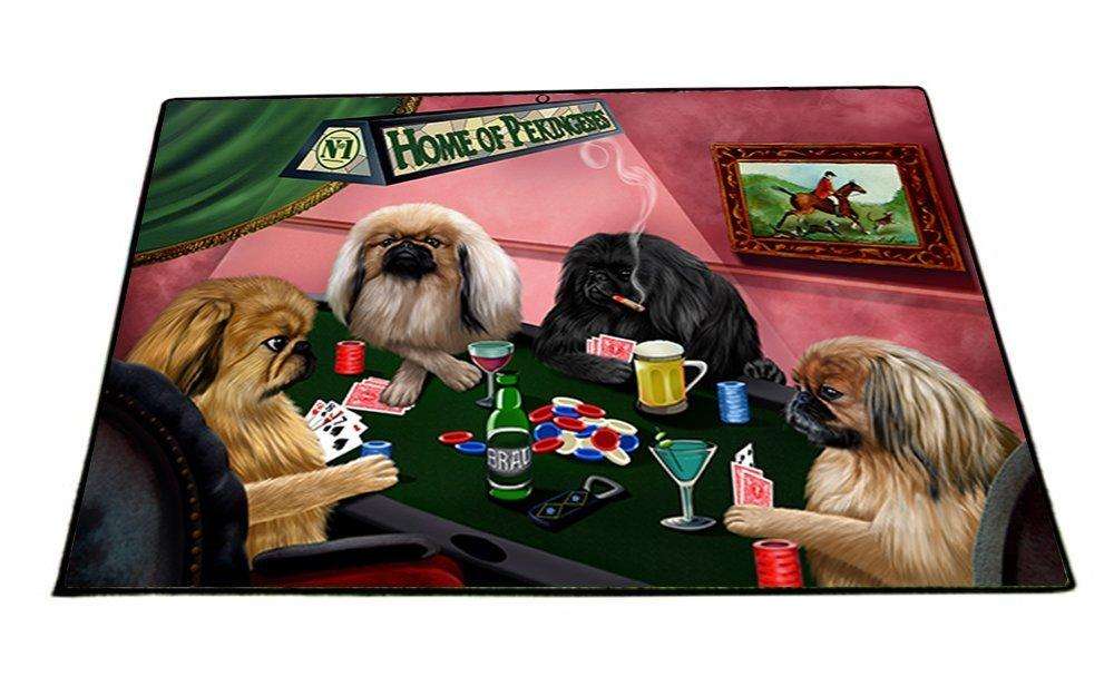 Home of Pekingeses 4 Dogs Playing Poker Indoor/Outdoor Floormat