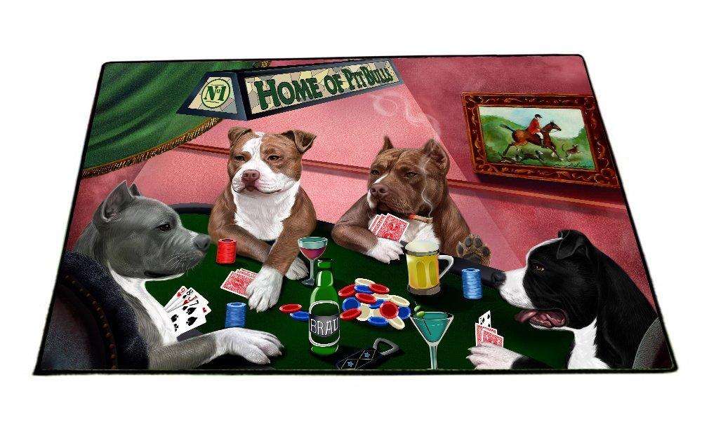 Home of Pit Bull 4 Dogs Playing Poker Floormat 18" x 24"