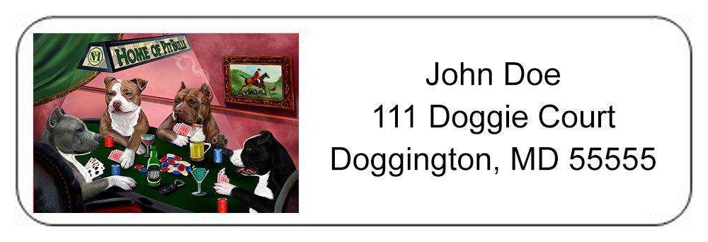 Home of Pit Bull 4 Dogs Playing Poker Return Address Label