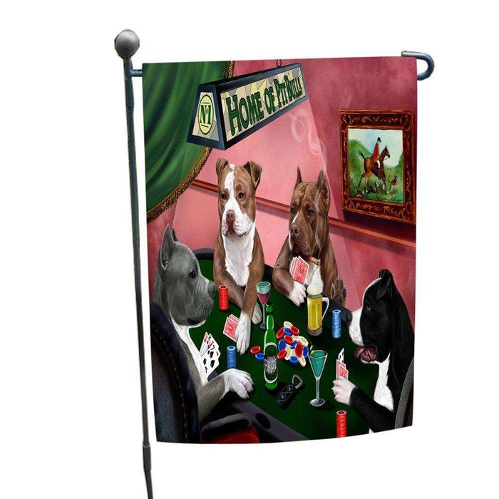 Home of Pit Bulls 4 Dogs Playing Poker Garden Flag