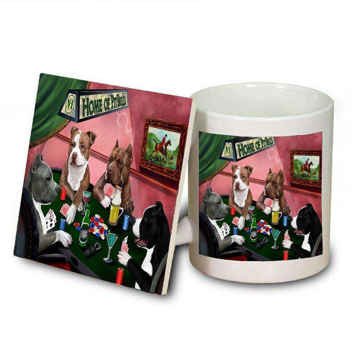 Home of Pit Bull 4 Dogs Playing Poker Mug and Coaster Set