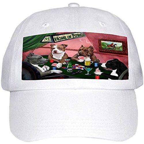 Home of Pit Bulls 4 Dogs Playing Poker Hat White