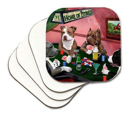 Home of Pit Bulls Coasters 4 Dogs Playing Poker (Set of 4)