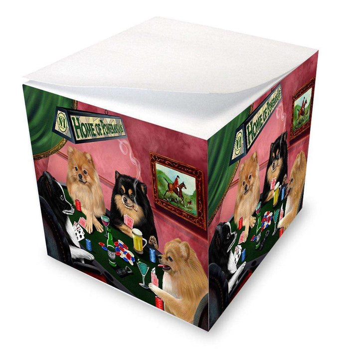 Home of Pomeranian 4 Dogs Playing Poker Note Cube