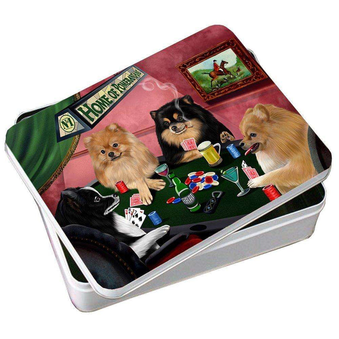 Home of Pomeranian 4 Dogs Playing Poker Photo Tin