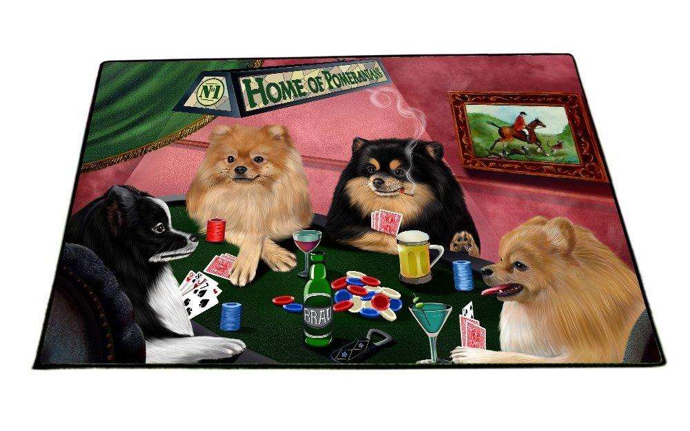 Home of Pomeranians 4 Dogs Playing Poker Floormat 18" x 24"