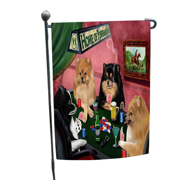 Home of Pomeranians 4 Dogs Playing Poker Garden Flag