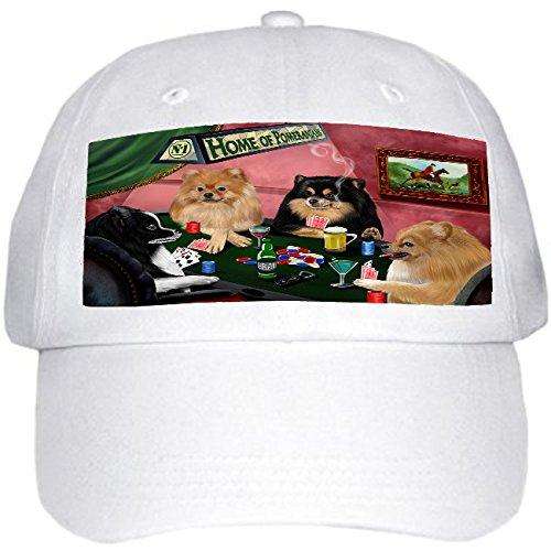 Home of Pomeranians 4 Dogs Playing Poker Hat White