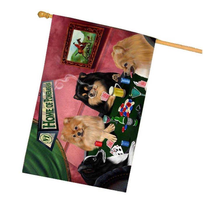 Home of Pomeranians 4 Dogs Playing Poker House Flag