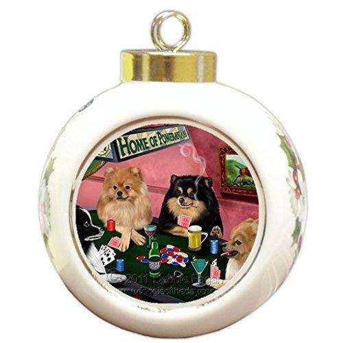Home of Pomeranians Christmas Holiday Ornament 4 Dogs Playing Poker