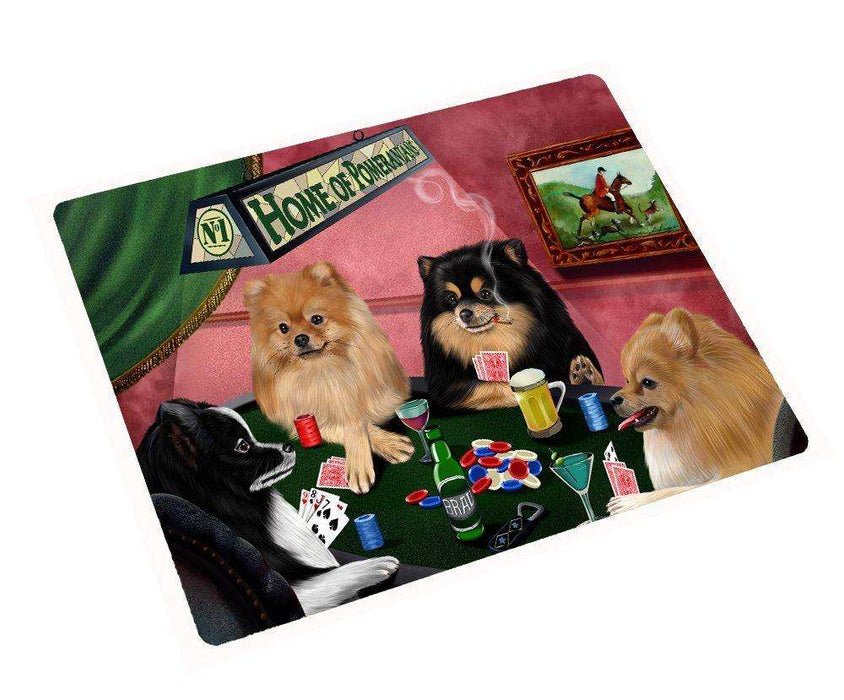 Home of Pomeranians Large Cutting Board 4 Dogs Playing Poker