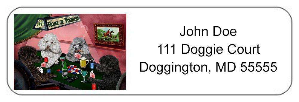 Home of Poodles 4 Dogs Playing Poker Return Address Label