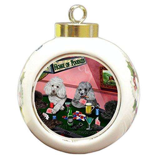 Home of Poodles Christmas Holiday Ornament 4 Dogs Playing Poker