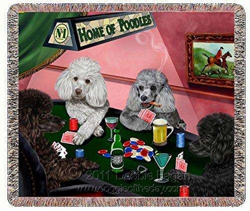 Home of Poodles Woven Throw Blanket 4 Dogs Playing Poker 54x38