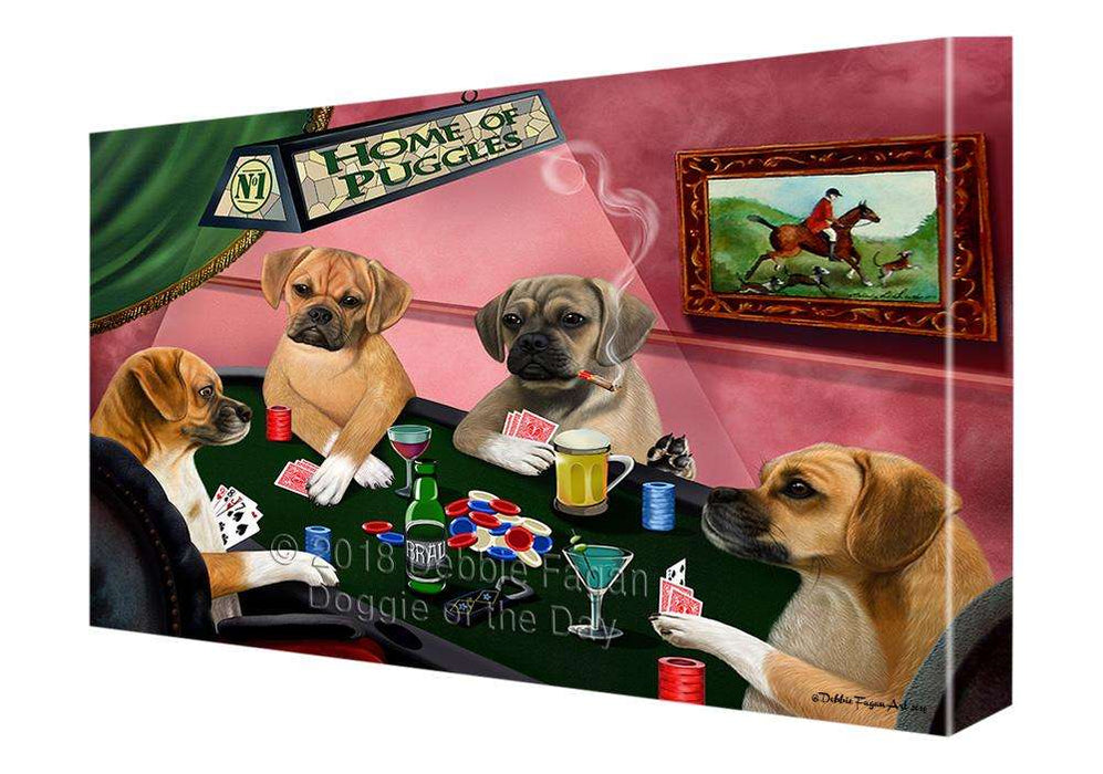 Home of Puggle 4 Dogs Playing Poker Canvas Print Wall Art Décor CVS106982