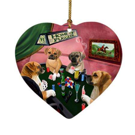 Home of Puggle 4 Dogs Playing Poker Heart Christmas Ornament HPOR54348