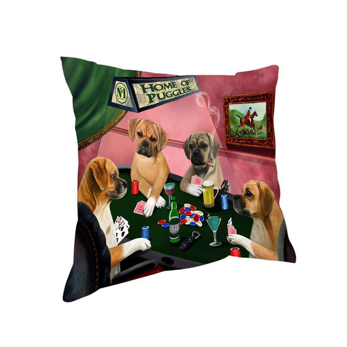 Home of Puggle 4 Dogs Playing Poker Pillow PIL74016