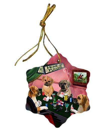 Home of Puggle 4 Dogs Playing Poker Star Porcelain Ornament SPOR54339