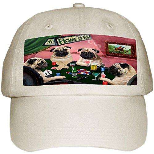 Home of Pugs 4 Dogs Playing Poker Hat Off White