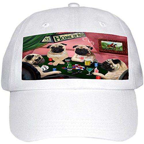 Home of Pugs 4 Dogs Playing Poker Hat White