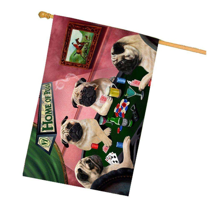 Home of Pugs 4 Dogs Playing Poker House Flag
