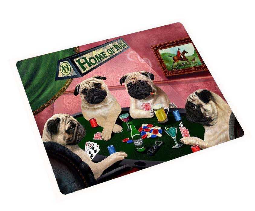 Home of Pugs 4 Dogs Playing Poker Large Tempered Cutting Board 15.74" x 11.8" x 5/32"
