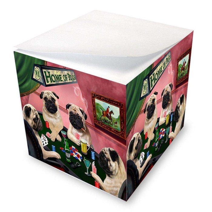 Home of Pugs 4 Dogs Playing Poker Note Cube