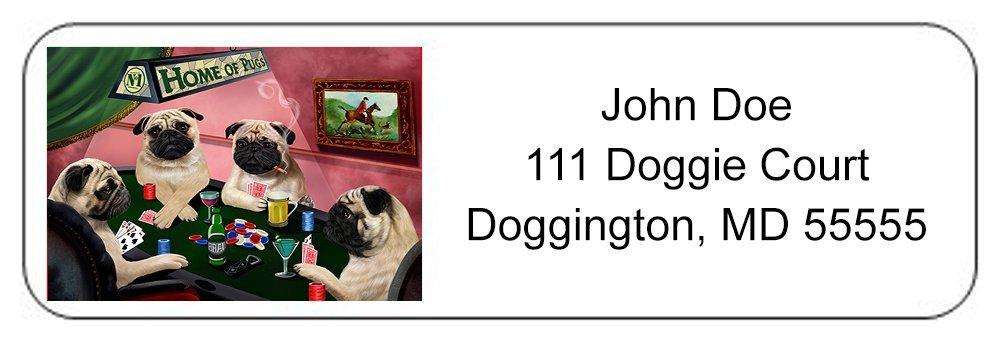 Home of Pugs 4 Dogs Playing Poker Return Address Label
