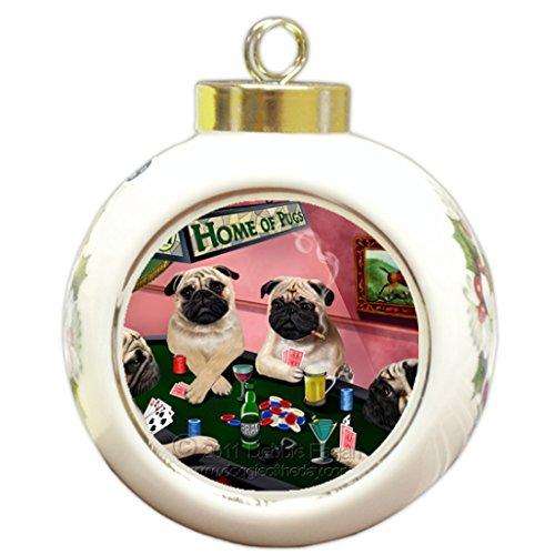 Home of Pugs Christmas Holiday Ornament 4 Dogs Playing Poker