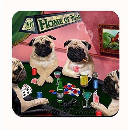 Home of Pugs Coasters 4 Dogs Playing Poker (Set of 4)