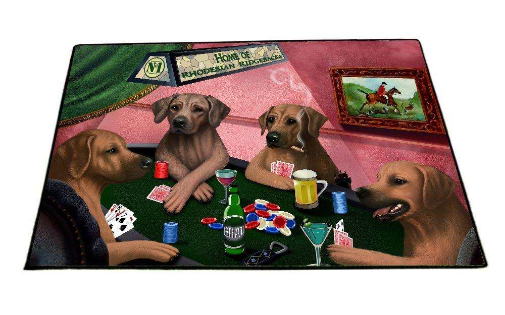 Home of Rhodesian Ridgeback 4 Dogs Playing Poker Floormat 18" x 24"