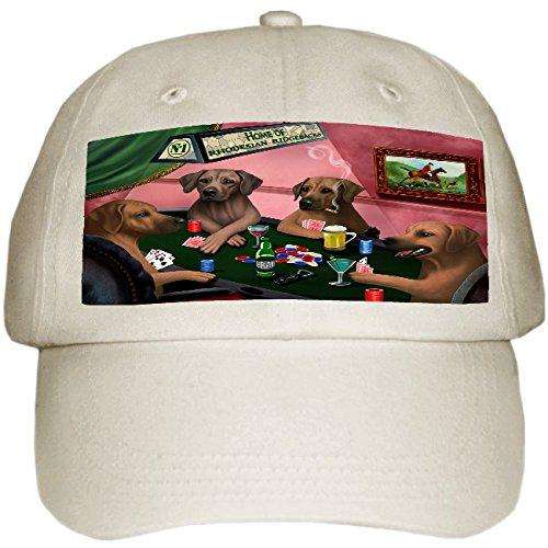 Home of Rhodesian Ridgeback 4 Dogs Playing Poker Hat Off White