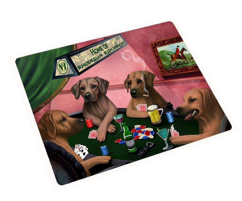 Home of Rhodesian Ridgeback 4 Dogs Playing Poker Large Tempered Cutting Board 15.74" x 11.8" x 5/32"