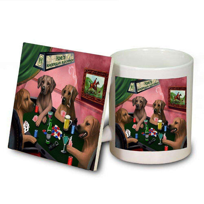 Home of Rhodesian Ridgeback 4 Dogs Playing Poker Mug and Coaster Set