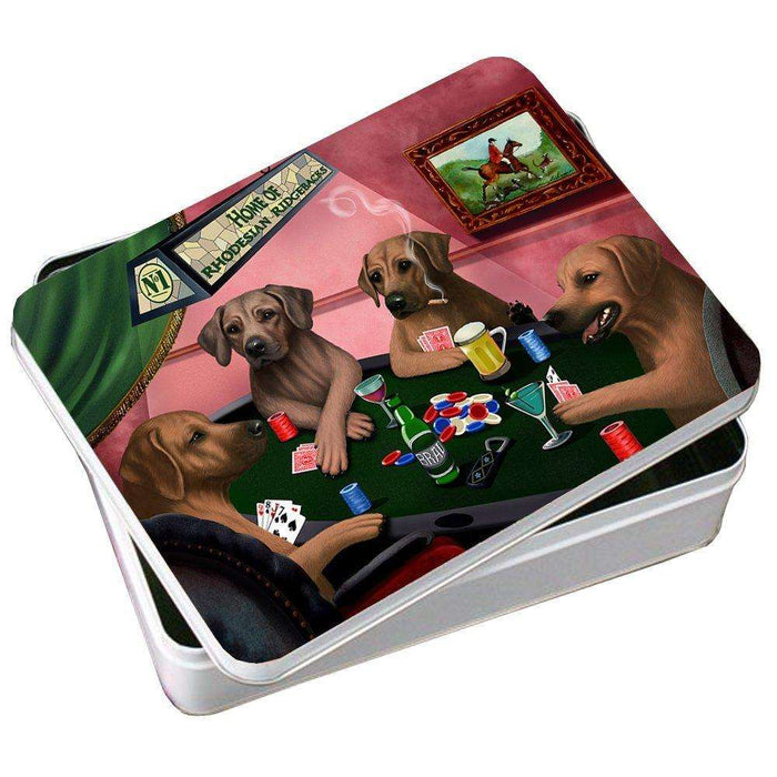 Home of Rhodesian Ridgeback 4 Dogs Playing Poker Photo Tin