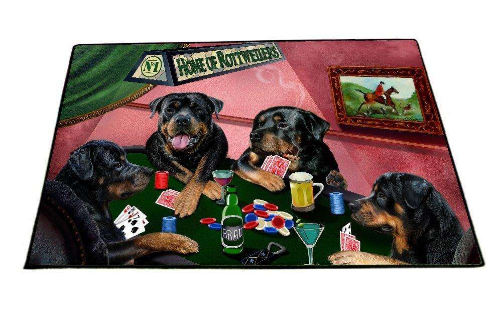 Home of Rottweiler 4 Dogs Playing Poker Floormat 24" x 36"