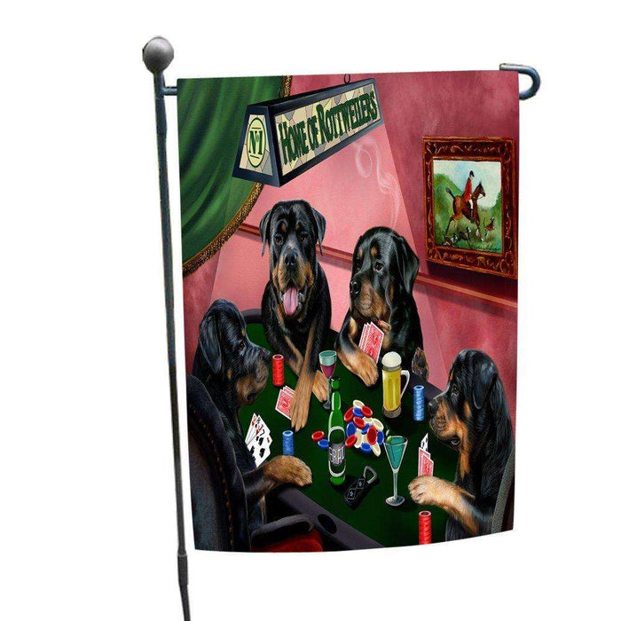 Home of Rottweiler 4 Dogs Playing Poker Garden Flag