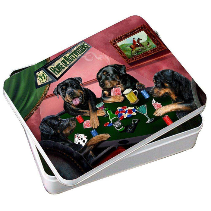 Home of Rottweiler 4 Dogs Playing Poker Photo Tin